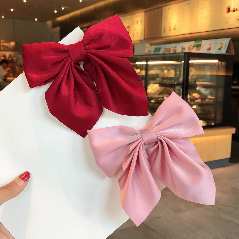 Mixed Color 5pc Ribbon Bow Girls Hair Clips Elegant Solid Color Bow Hair Accessories Hair Clips for Girls Headwear image 3