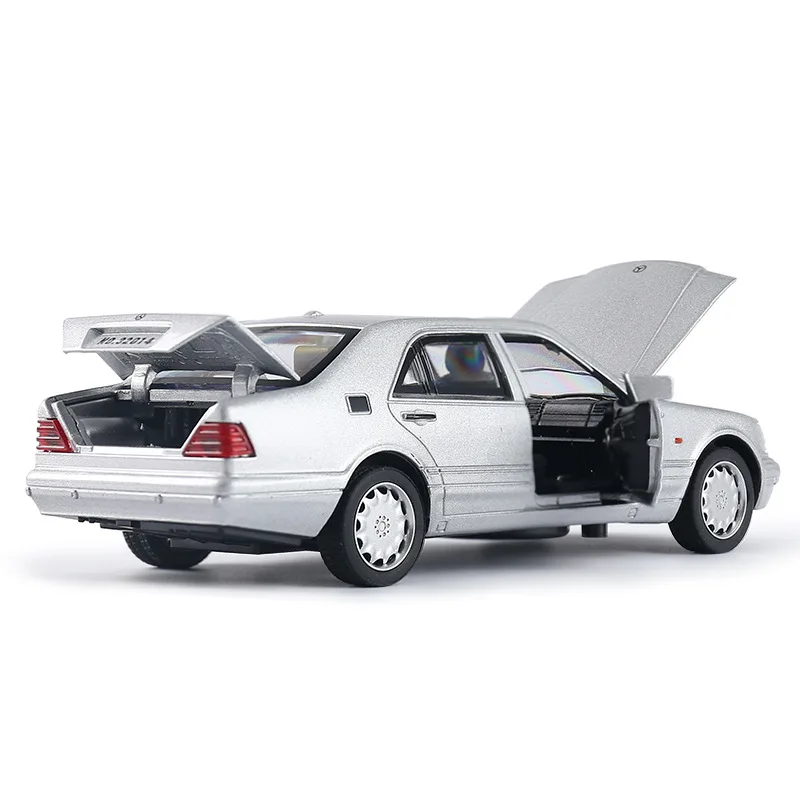 Mercedes-Benz-S-W140 Metal Diecast Car Model Vehicle, 1:32, liga, luz, som, puxar para trás função, presente para menino, A88