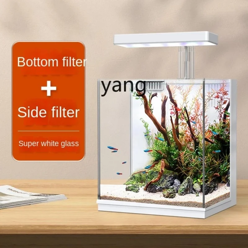 

yjq Small Living Room Ecological Super White Glass Mini Desktop Betta Tank Home Aquarium