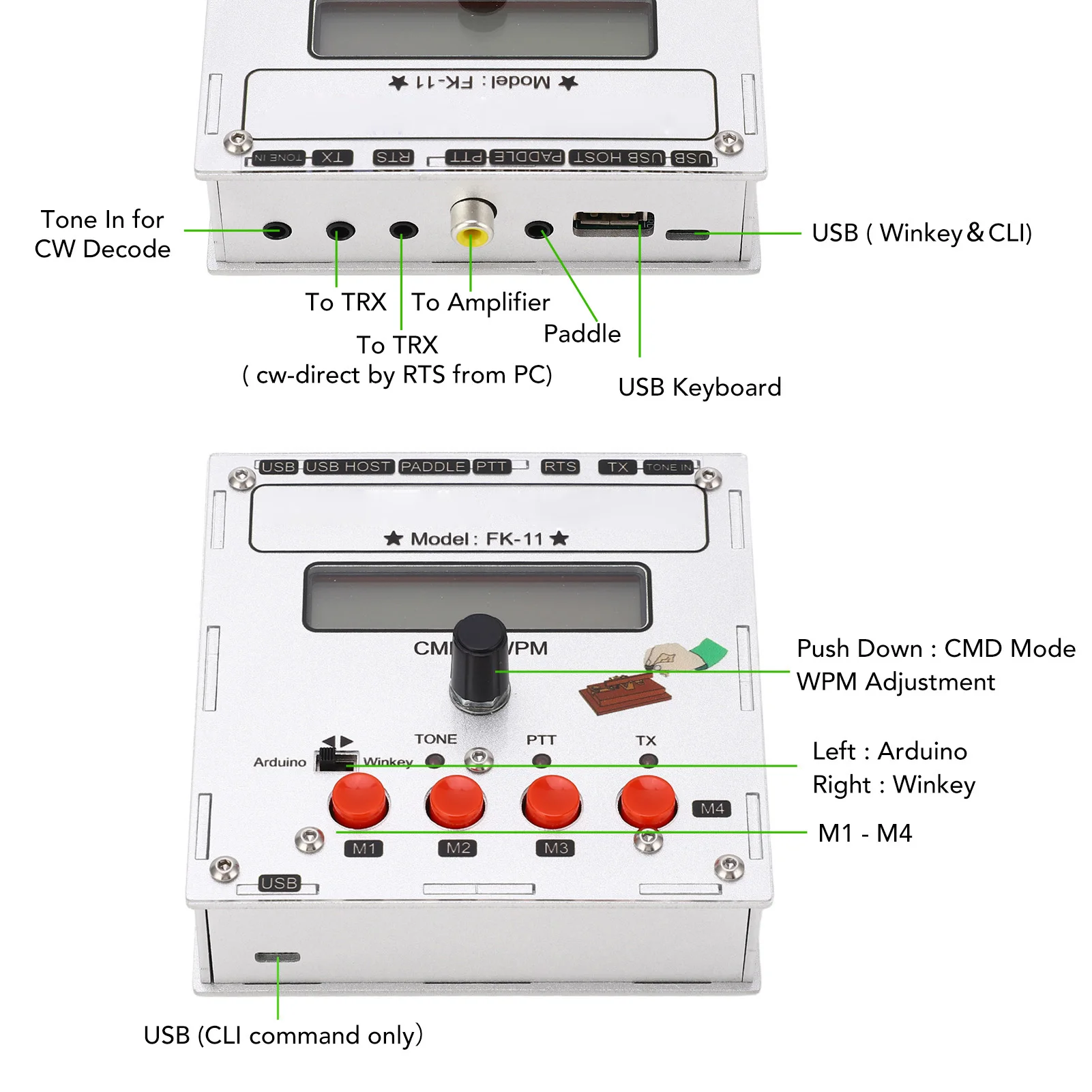 Modul Keyer K3NG K3NG Keyer Sumber Terbuka CW Morse Aluminium Aloi K3NG Keyer untuk Tampilan LCD Keyboard K3NG Alat Keyer Keyer