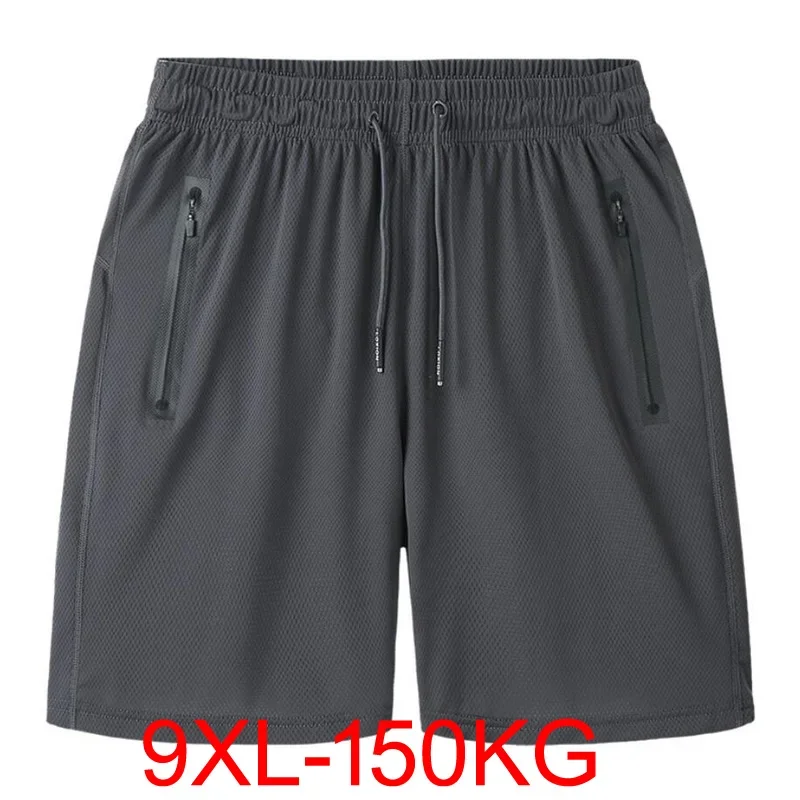 Large Men's Shorts Mesh Elastic Summer Breeches 9XL 8XL Big Size Clothing Nylon Black Grey Spandex Sweat Shorts Plus Size Shorts