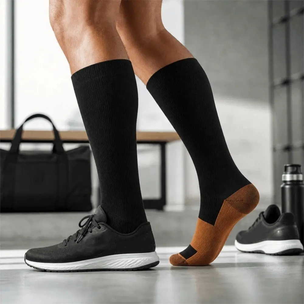 Running Socks Elastic Compression Socks Knee High Outdoor Men Calf Stockings Breathable Patchwork Sports Socks Travel