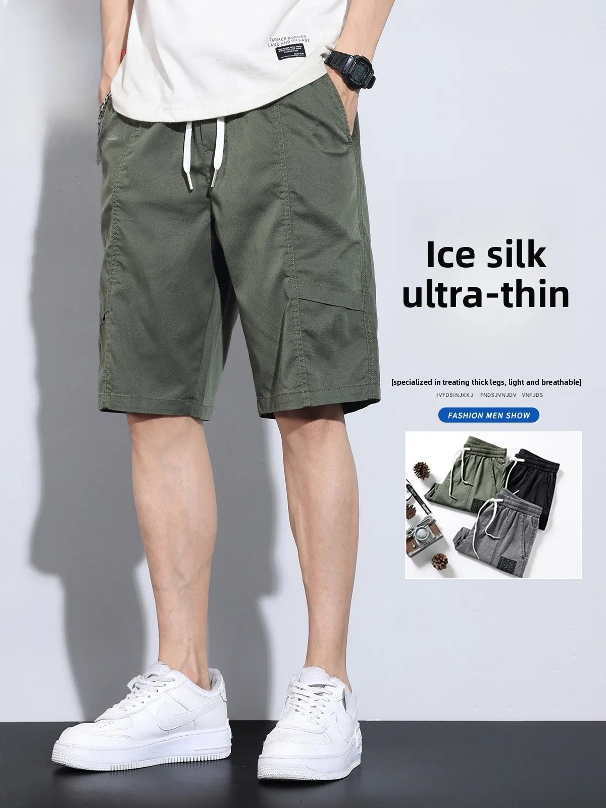 

Men's orts Summer Thin Casual Spor Five-Quarter Length Loose Fit Youthful Sle Comfortable Breathable