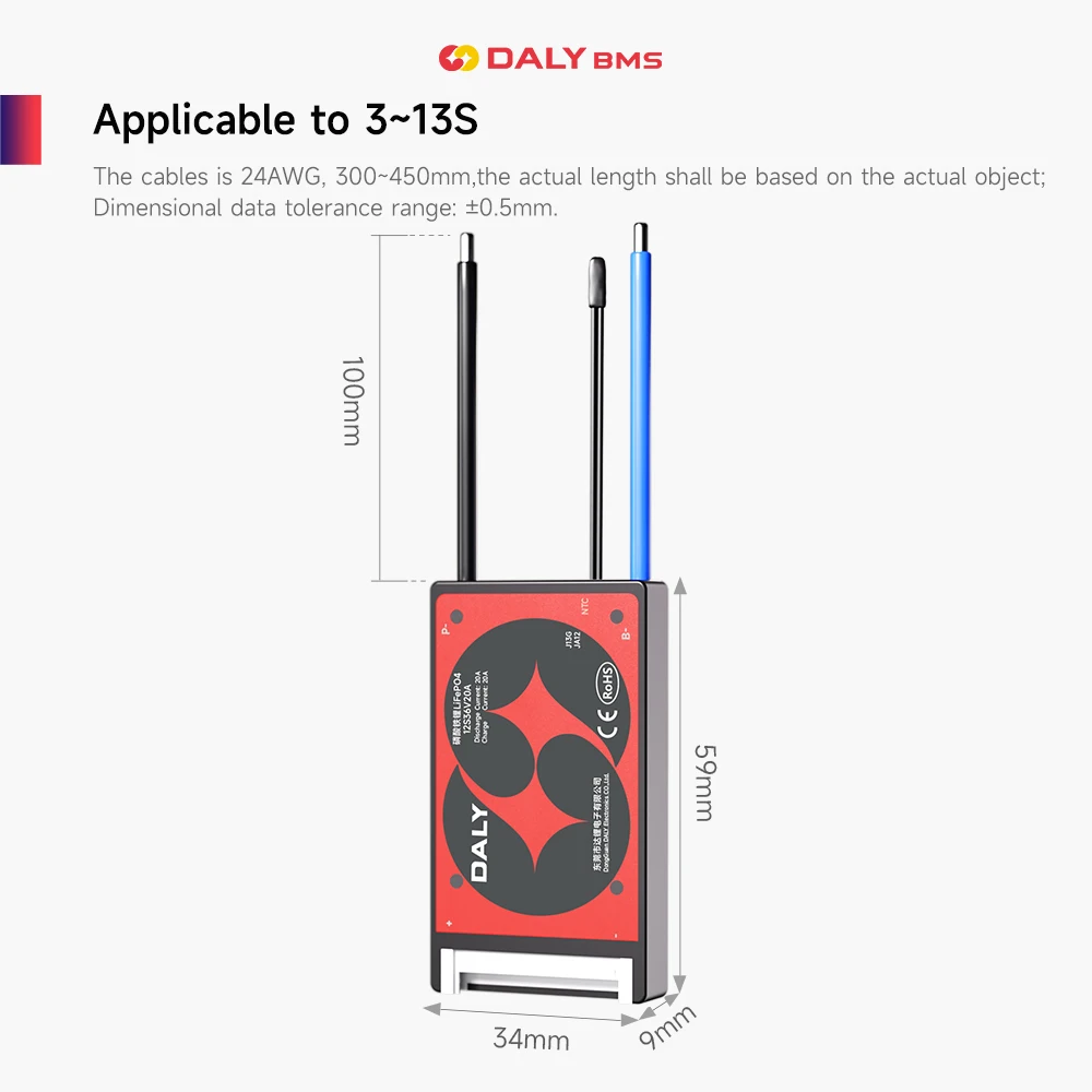 حزمة بطارية موازن DALYBMS lifepo4 3.2V 4S12V ليثيوم أيون 3.7V 10S 36V 48V 20A 40A 60A حماية الشحن والتفريغ