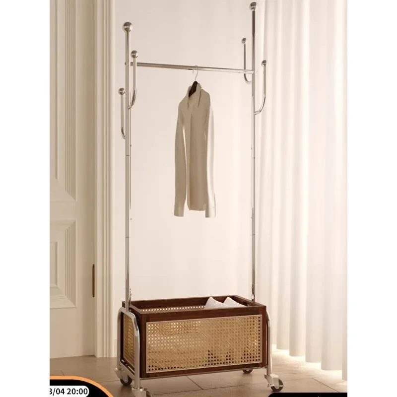 

rattan coat rack medieval hanger bedroom clothing storage silent wheel solid wood basket