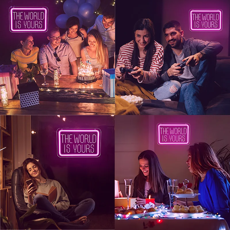 ป้ายไฟนีออน The World Is Yours สำหรับตกแต่งผนัง ดีไซน์แกะสลัก 3 มิติ เหมาะสำหรับห้องนอนเด็กผู้หญิง ﻿