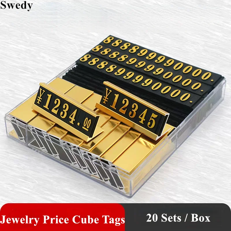 20 Sets / Box Adjustable Assembly Number Jewelry Price Cube Tags Small Metal Base Price Label Sign Holder Display Stand