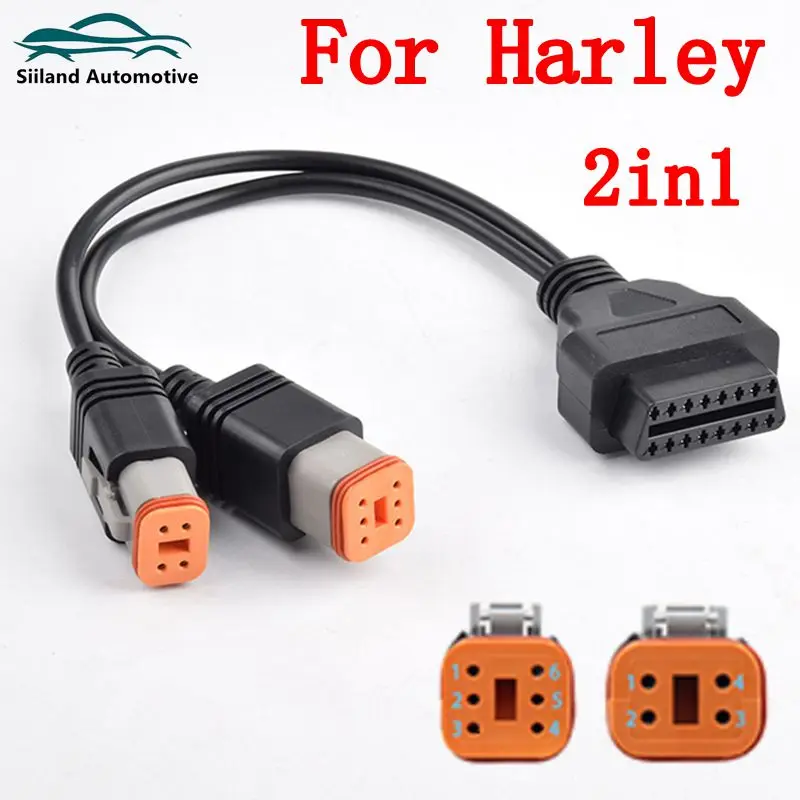 For Harley For Davidson 6Pin 4Pin To OBD2 16PIN Motorcycle OBD Car Diagnostic Scanner Adapter Tool Two-in-one Extension Cable