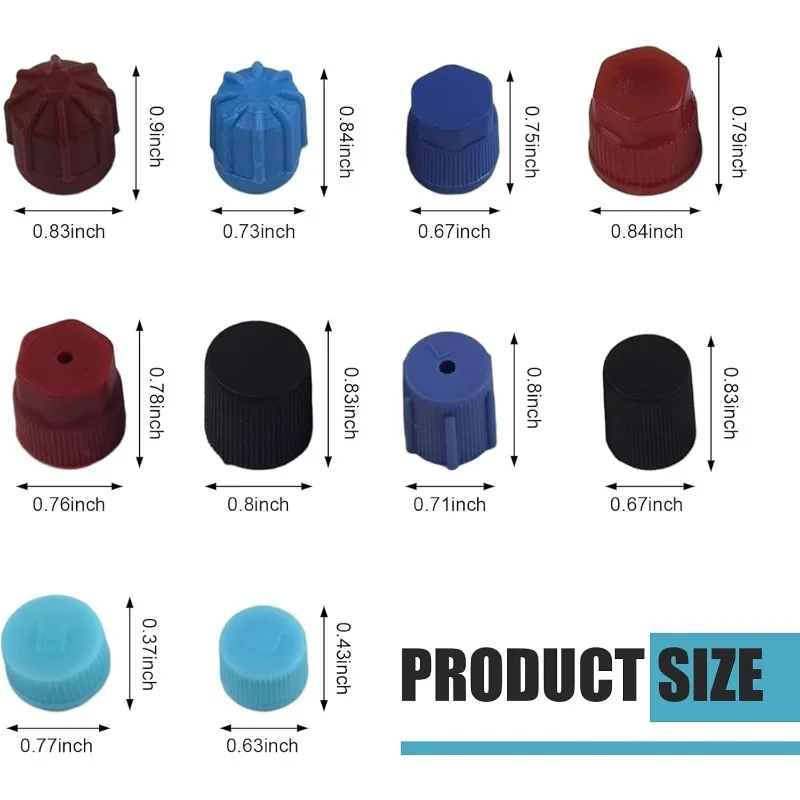 26PCS R12 R134a Car AC Charging Port Caps 10 Sizes High Low Pressure Universal Air Conditioning Valve Seal Covers