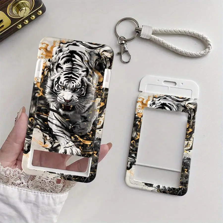 Ink Tiger Art Cover Case 1Pc Card Holder Retractable Credit Card Holders Holders Child Bus with lanyard Bank ID Badge