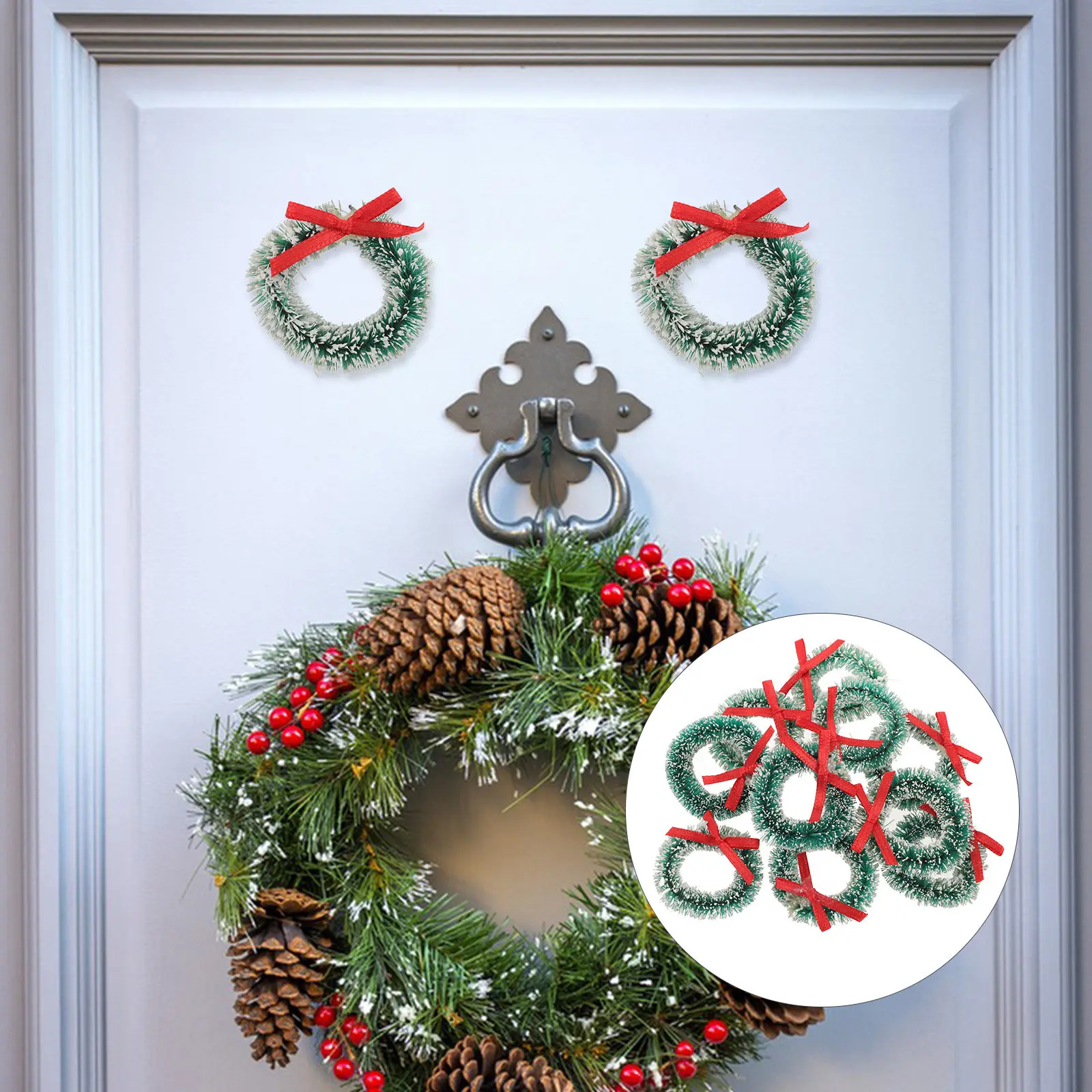 

10Pcs Mini Christmas Wreaths Sisal Small Indoor Wreaths Mini Tree Ornaments Winter Craft Decoration Holiday Ornaments