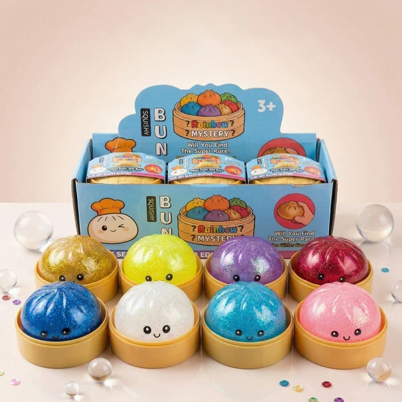 

Colorful Bubble Dumpling Squeeze with Steamer Soft TPR Dough Ball Decompression Fidget Toy Funny Creative Bun Gift