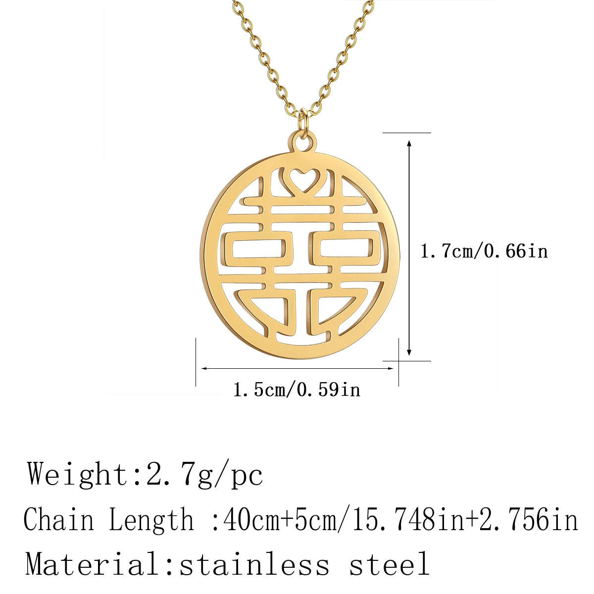 Kinitial Women's Necklace Chinese Double Happiness Peach Heart Pendant Romantic Wedding Jewelry Necks Chains Anniversary Gifts