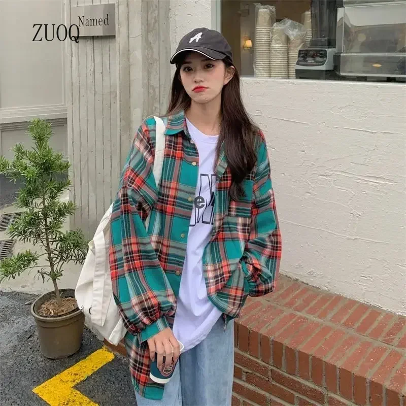 

2025 Women Shirts Spring and Fall Plaid Buttons Long Sleeve Blouse Casual Loose Vintage Style Shirt Female Jacket for Woman