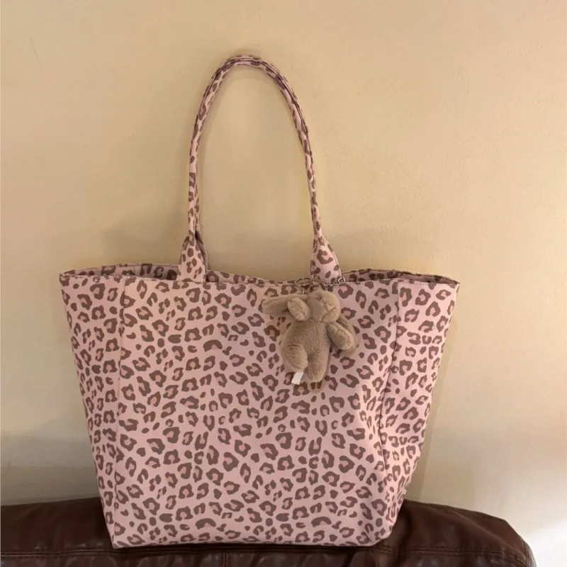 

Hot Girl Sweet Cute Pink Leopard Handbag Women Large Capacity Canvas Shoulder Bag Ladies Everyday Commute Versatile Underarm Bag