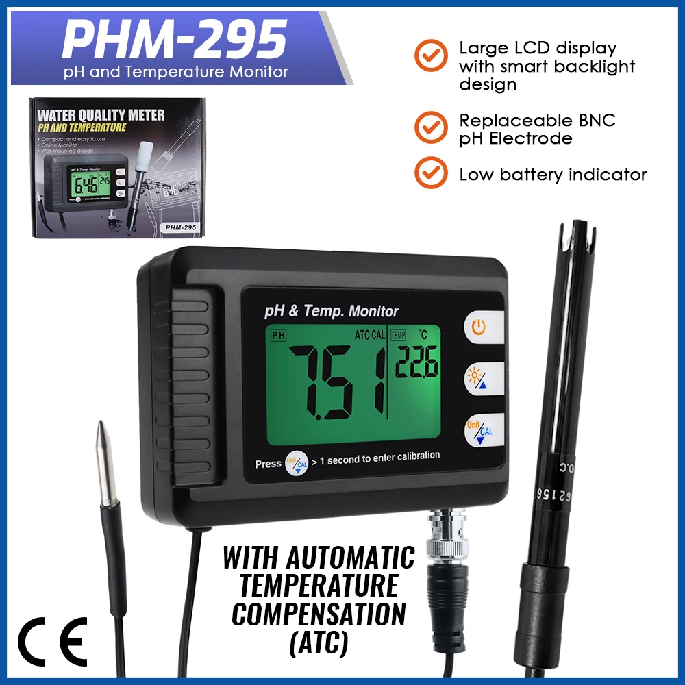

Professional Accurate pH Meter Aquarium Multi-parameter Water Quality Monitor Online pH monitor Acidometer Replaceable Electrode
