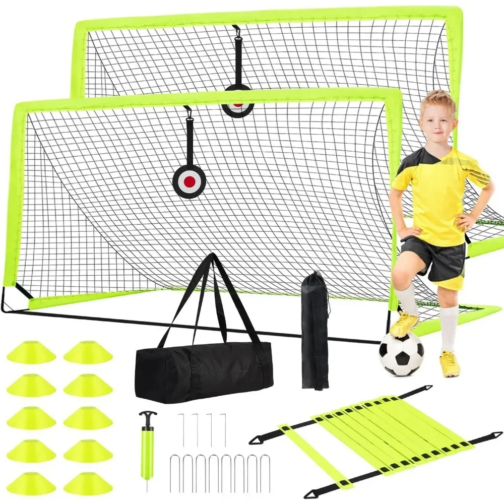 

Soccer Goal - Set of 2 Nets, 6x4 ft Pop Up for Backyard Training Equipment with Ladder, and Cones Kids Youth Outdoor Game Toys