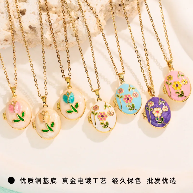 Fashionable, Gorgeous, Personalized Necklace for Women, New Retro Enamel Drip Oil Opening and Closing Album, Collarbone Chain