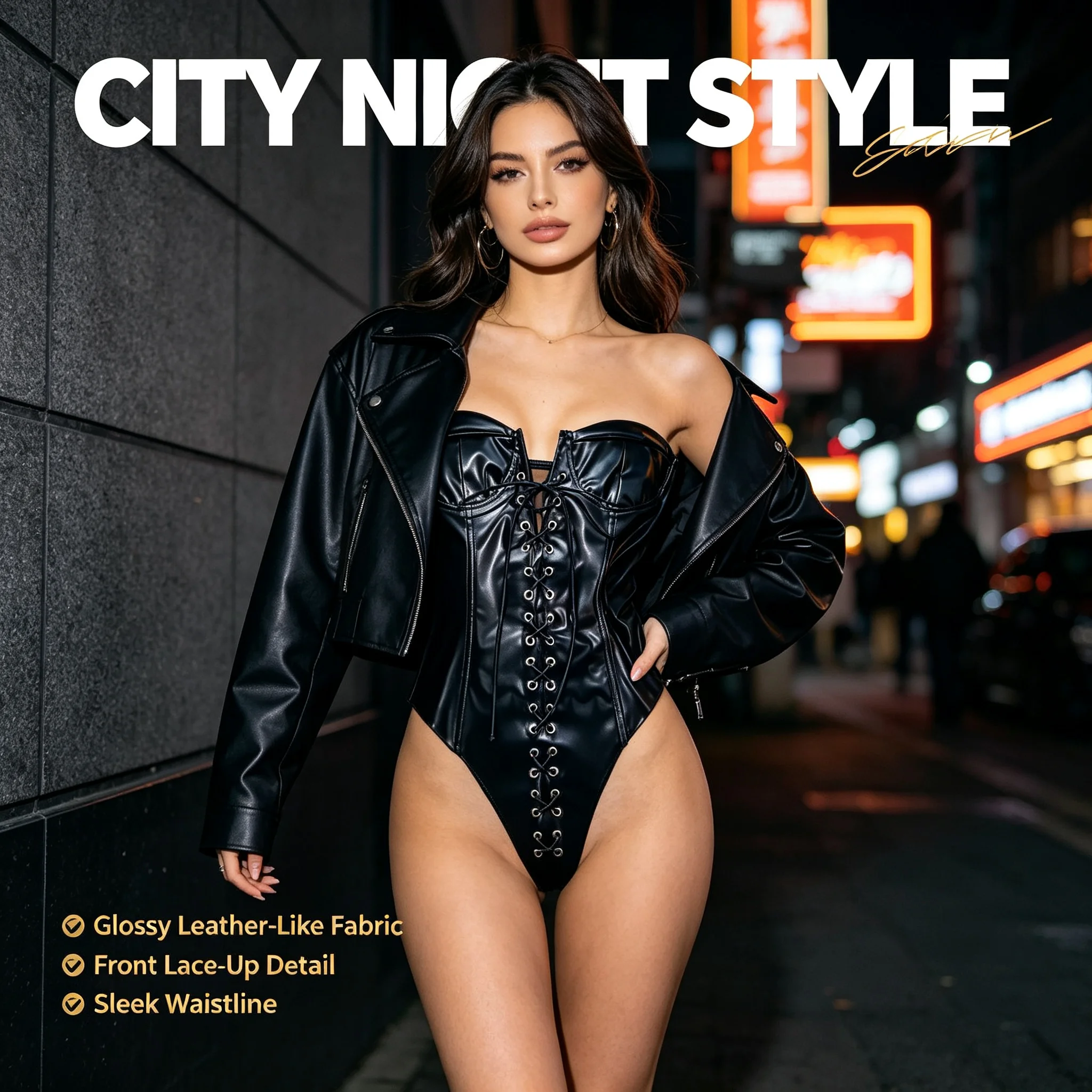 Sexy PU Leather Strapless Bodysuit Women Corss Bandage Backless Slim American Retro Streetwear Romper Summer Playsuits