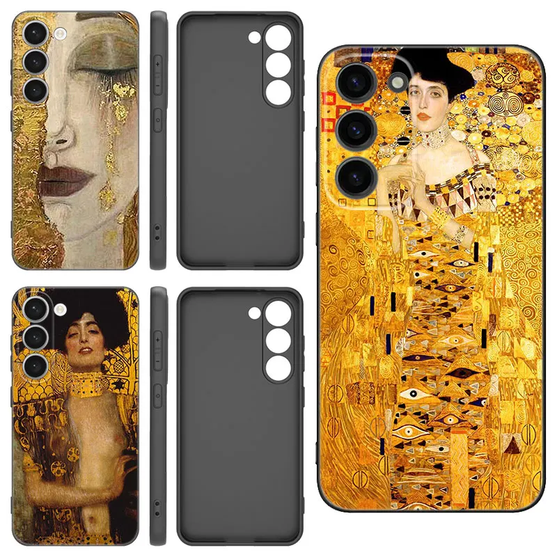 Art Gustav Klimt Black Silicone Phone Case For Samsung Galaxy S20 S23 FE S21 S22 S24 Ultra S10 Lite S8 S9 Plus S7 Edge