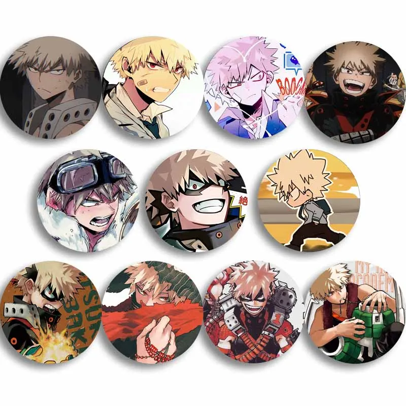 My Hero Academia Bakugou Katsuki Badge Cartoon Character Button Pins Handmade Snap-in Brooch for Bag Jewelry Gifts for Friend