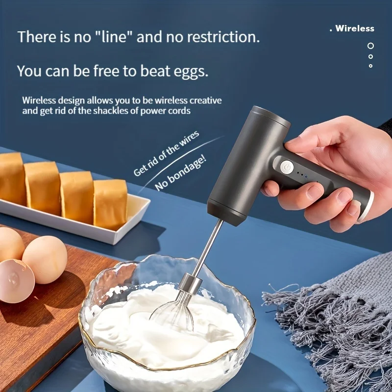Cordless Hand Mixer- Electric Whisk USB Rechargeable Handheld Electric Mixing with 3 Speed Self-Control,304 Stainless Steel Egg