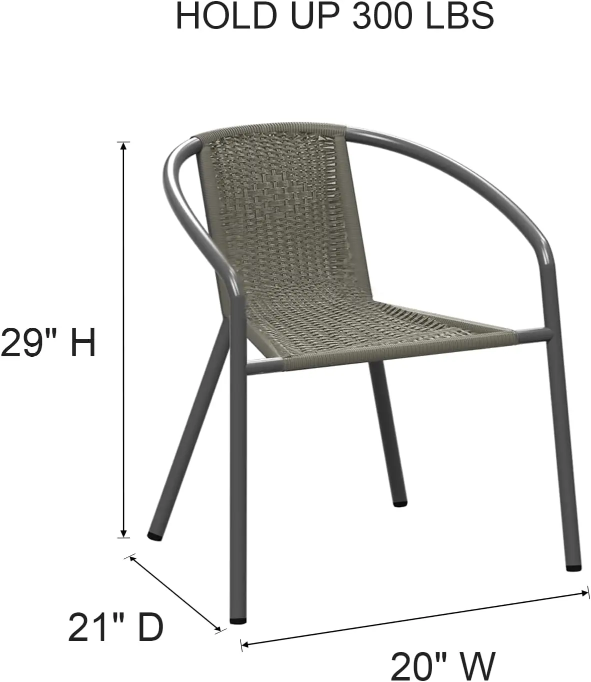 Patio Dining Chairs Set of 4, Outdoor Rattan Stackable Chairs, Metal Heavy Duty Portable Chair with Armrests for Porch Pool