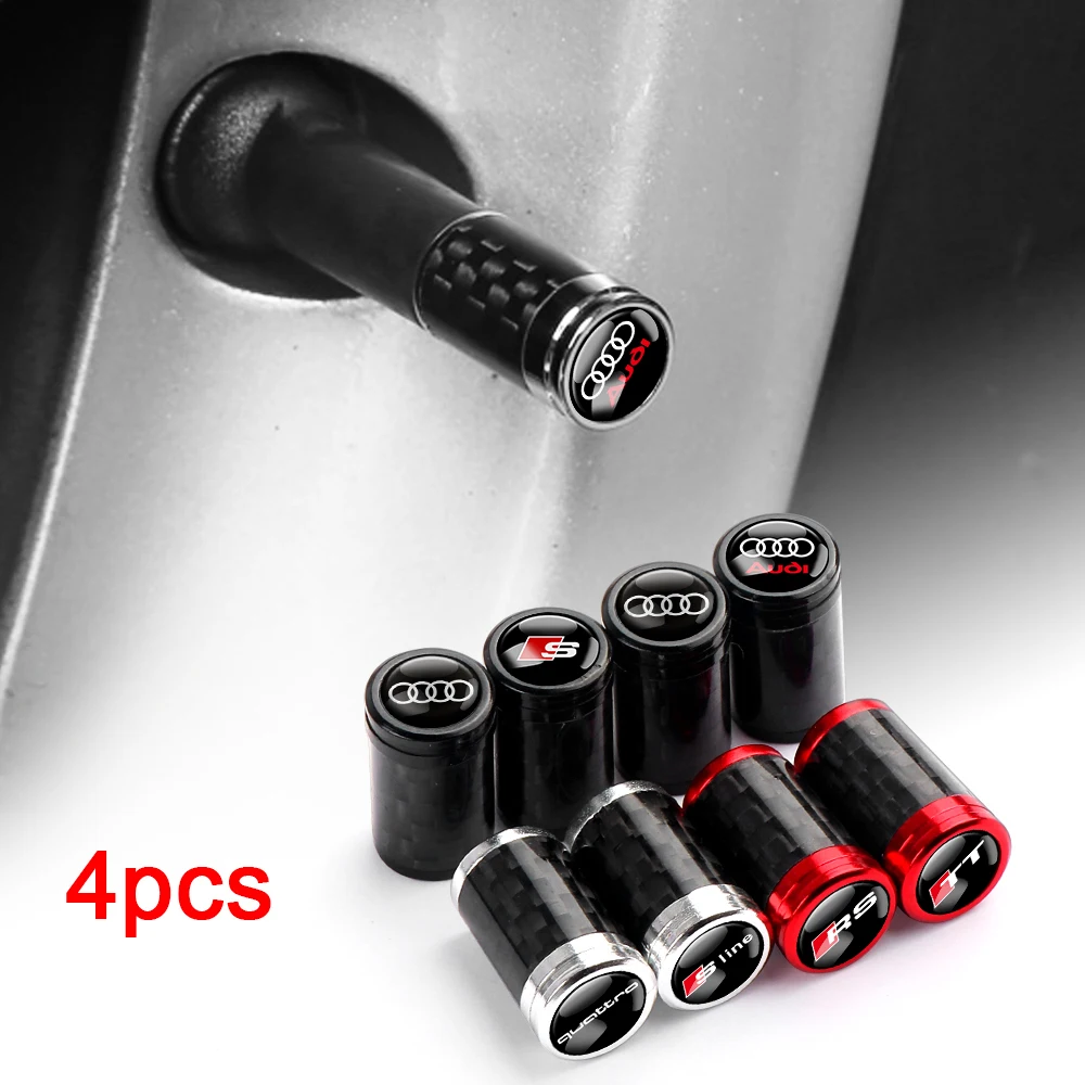 Carbon Fiber Metal Car Wheel Tire Valve Caps Tyre Rim Stem Covers Airdust for AUDI SLIEN S RS TT QUATTRO A1 A2 A3 A4 A5 A6 A7 A8