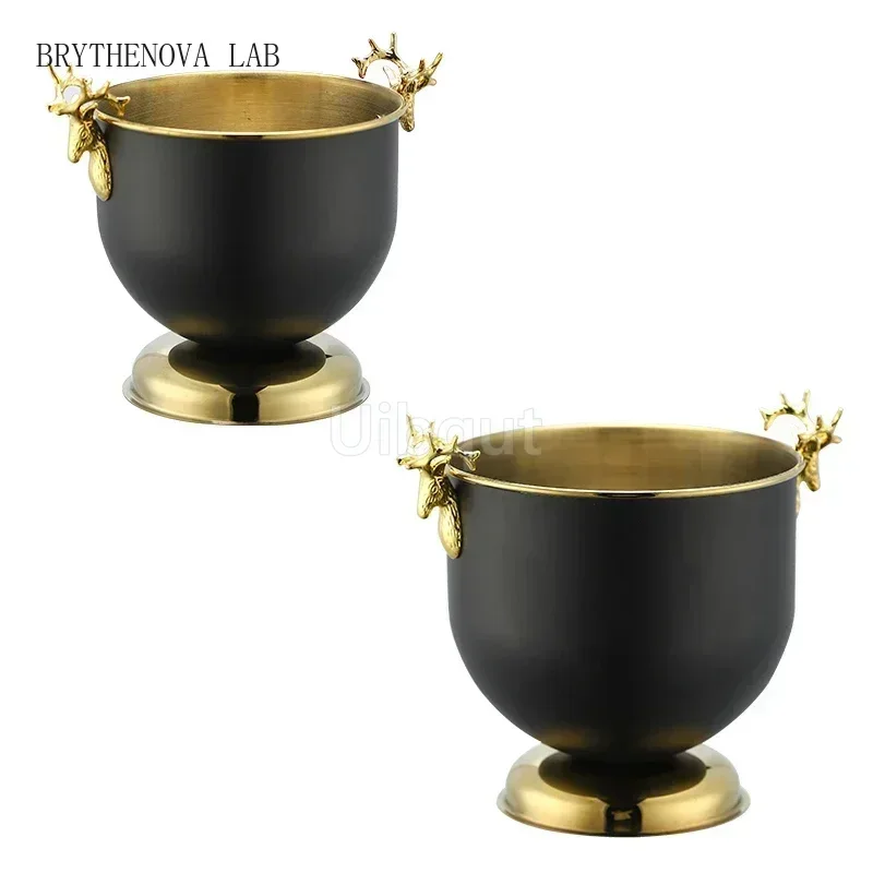 Champagne Chilled Wine Beer Red Wine Cube Bar Ktv Two Bucket Handles Gold Golden Thick Tiger Head Ice Bucket Champagne