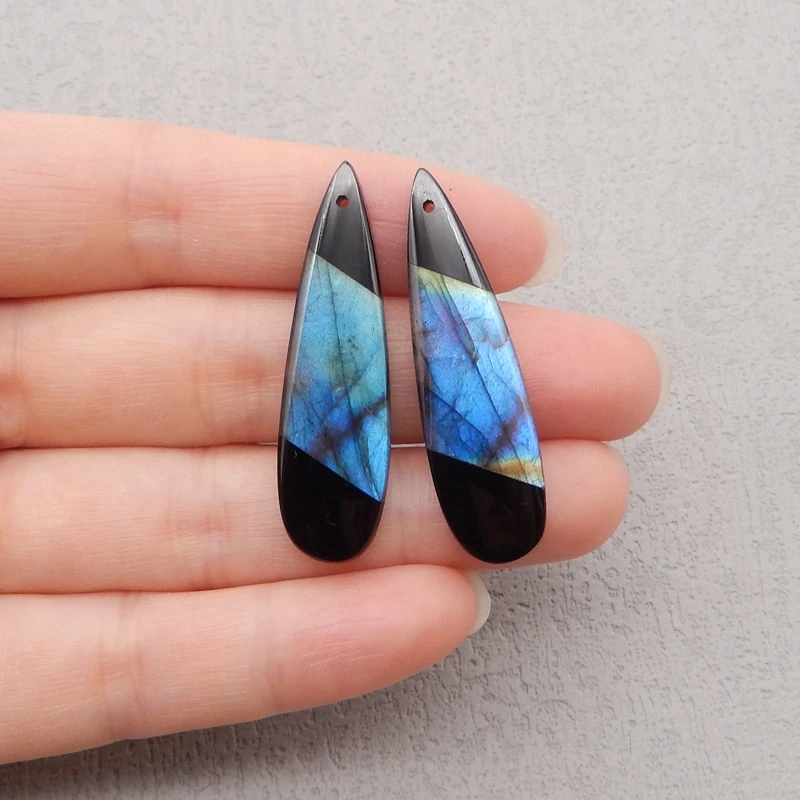 Handmade Jewelry Natural Stone Obsidian Labradorite Water Drop Earring Bead,Fashion Jewelry Earrings For Women 41x12x4mm 7g