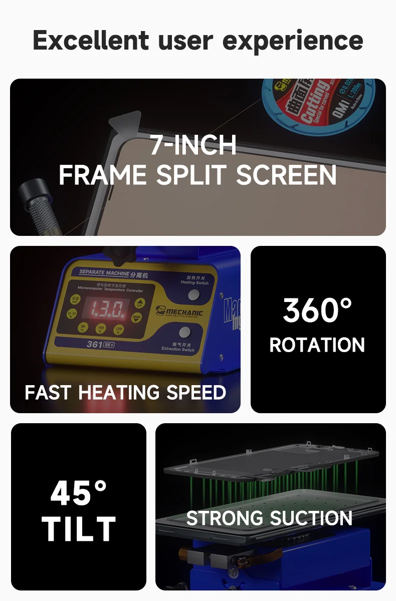 MECHANIC 361SE+ Multi Function Rotary Separator 360° Rotation rotatable for 7 Inches Phone Screen Separation Heating Platform