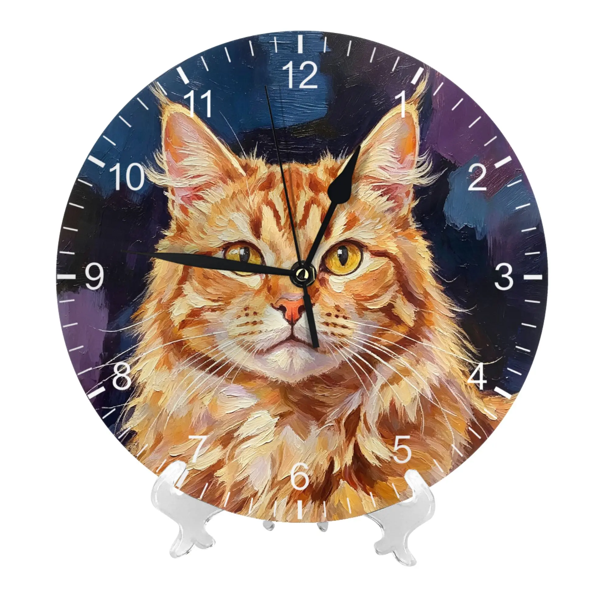 Maine Coon Cat Oil Painting Wall Clock Fluffy Ginger Pet Silent Non‑Ticking Home Decor Wall Watch