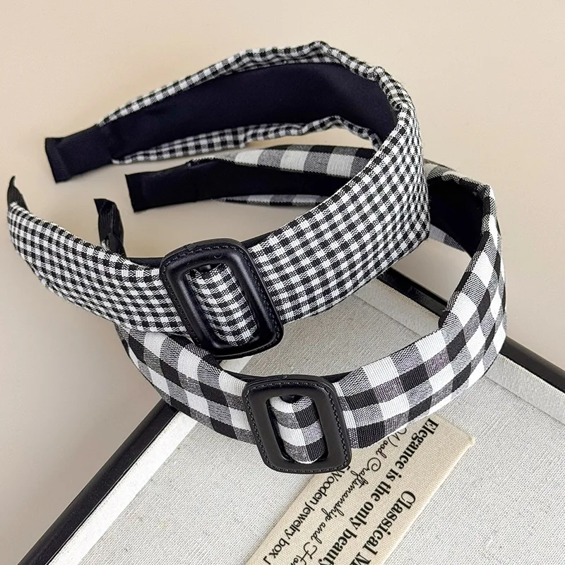 1pc Black White Plaid Headband Vintage Classic Checkered Volume Boosting Hair Hoop for Women Autumn Winter Daily Outing Elegant