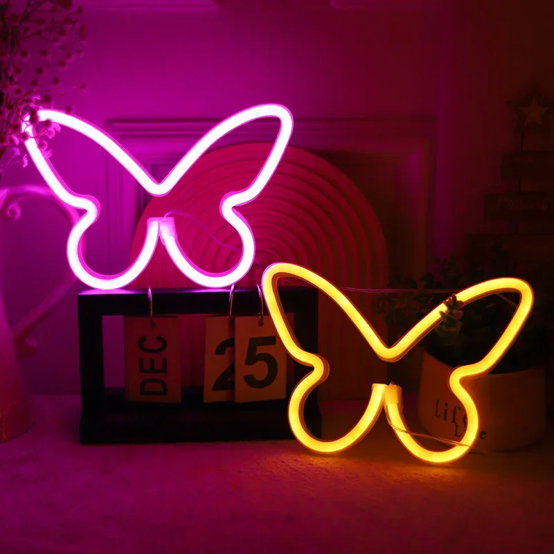 LED Butterfly Shape Neon Sign for Wall Home Bedroom Party Decoration Neon Lamp Kids Birthday Grils Holiday Gift Neon Night Light