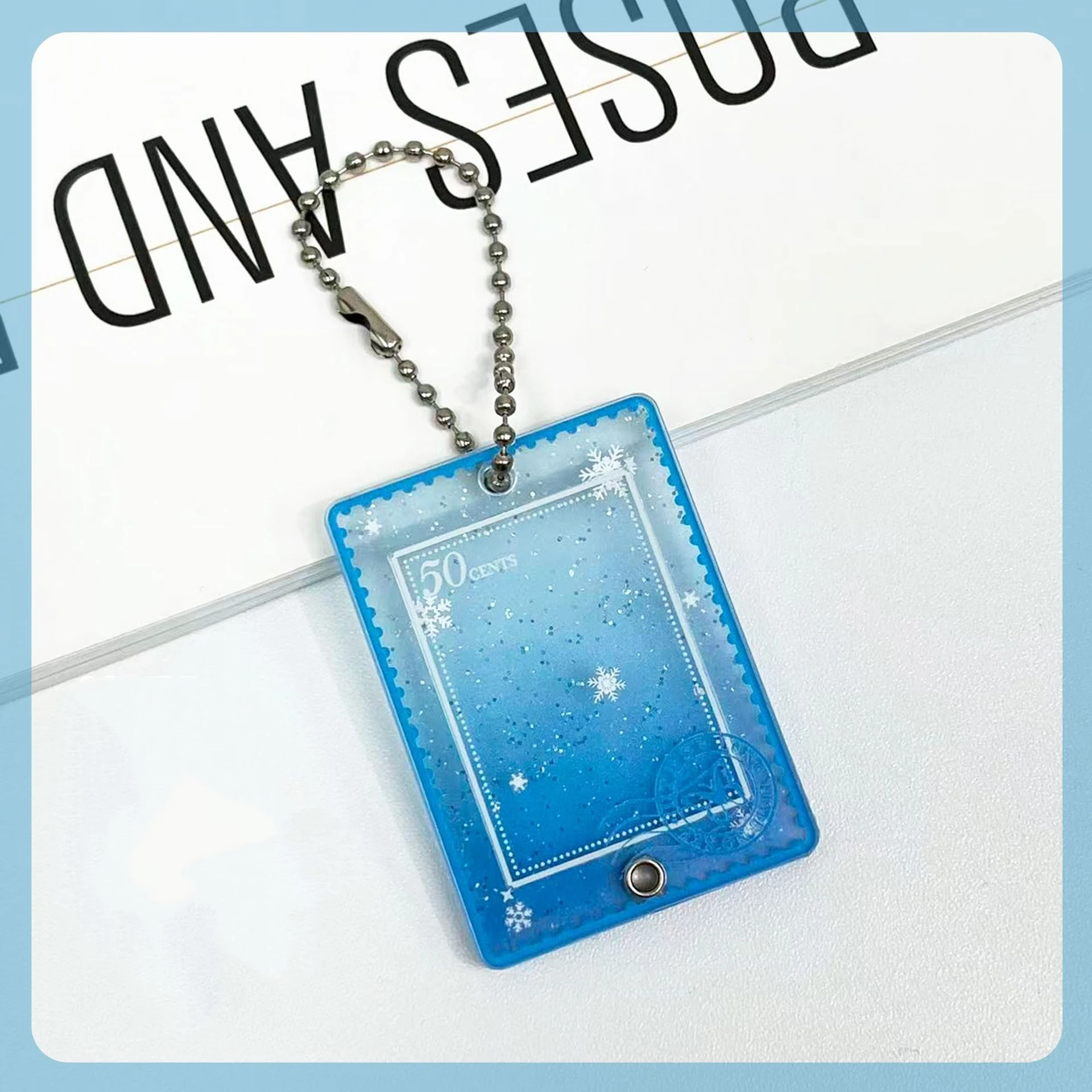 Creative Stamps Photo Frame Keychain Acrylic 1 Inch Photo Card Holder Organizer Idol Photo Storage Pendant Slide Card Case
