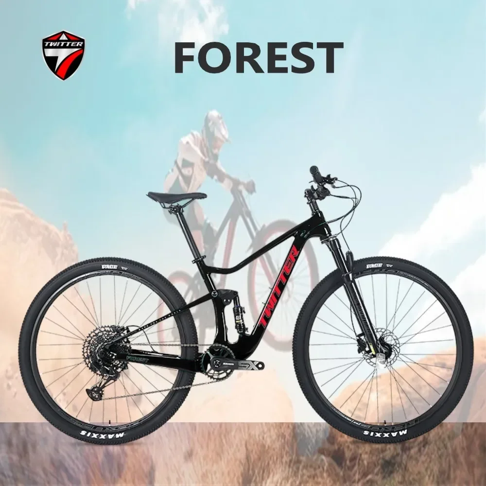 TWITTER FOREST M6100-12S AM T1000 Full Suspension Carbon Mountain Bike Hydraulic Disc Brake with Automatic Dropper Seatpost 29in