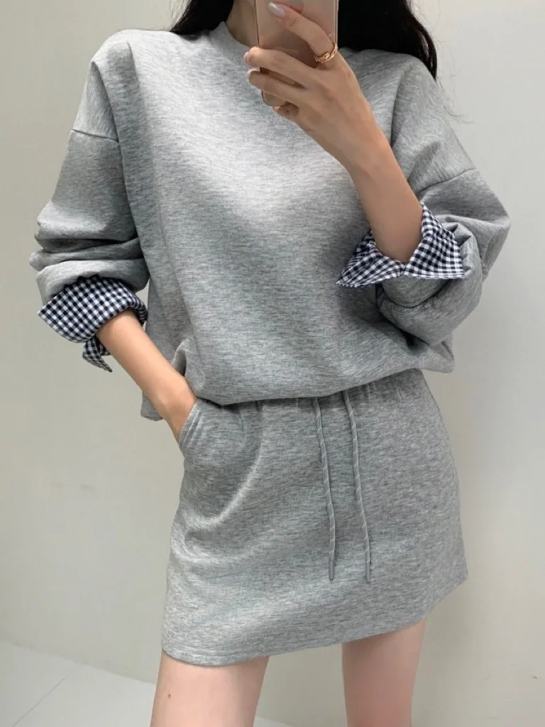 

Шикарная осенне-зимняя клетчатая длинная толстовка с капюшоном в стиле ретро, комплект с завязками и высокой талией, женский повседневный удобный комплект из двух предметов