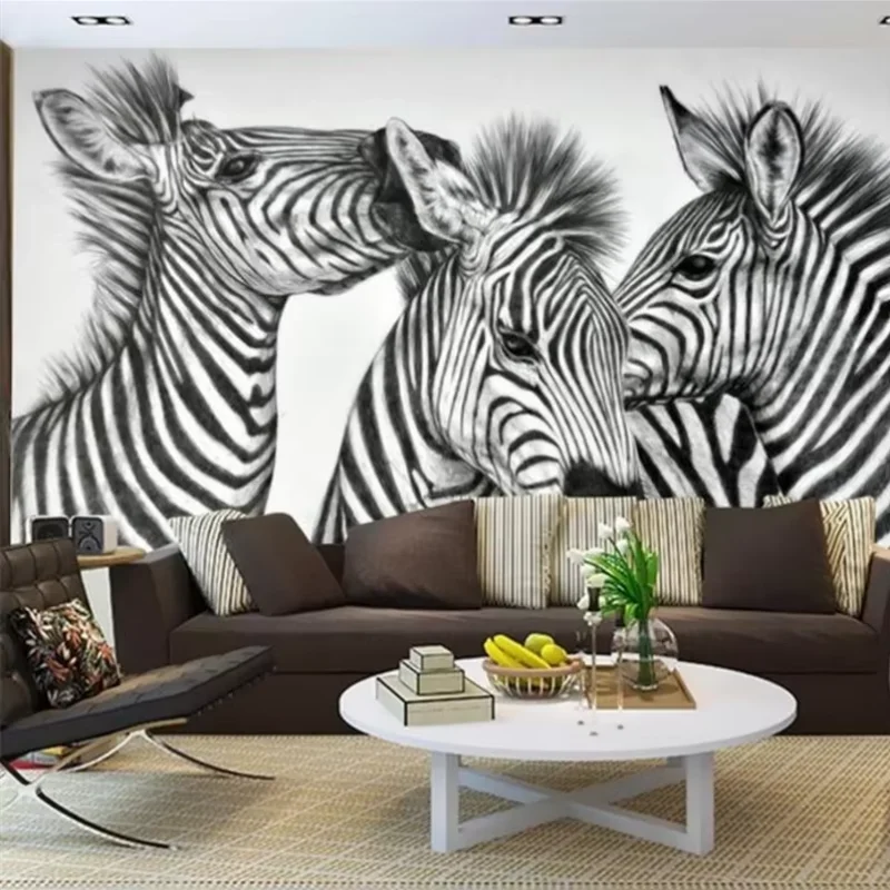 

Custom wallpaper 3d fashion black and white double horse relief background wall outheast Asia Thai Indian style elephant murals