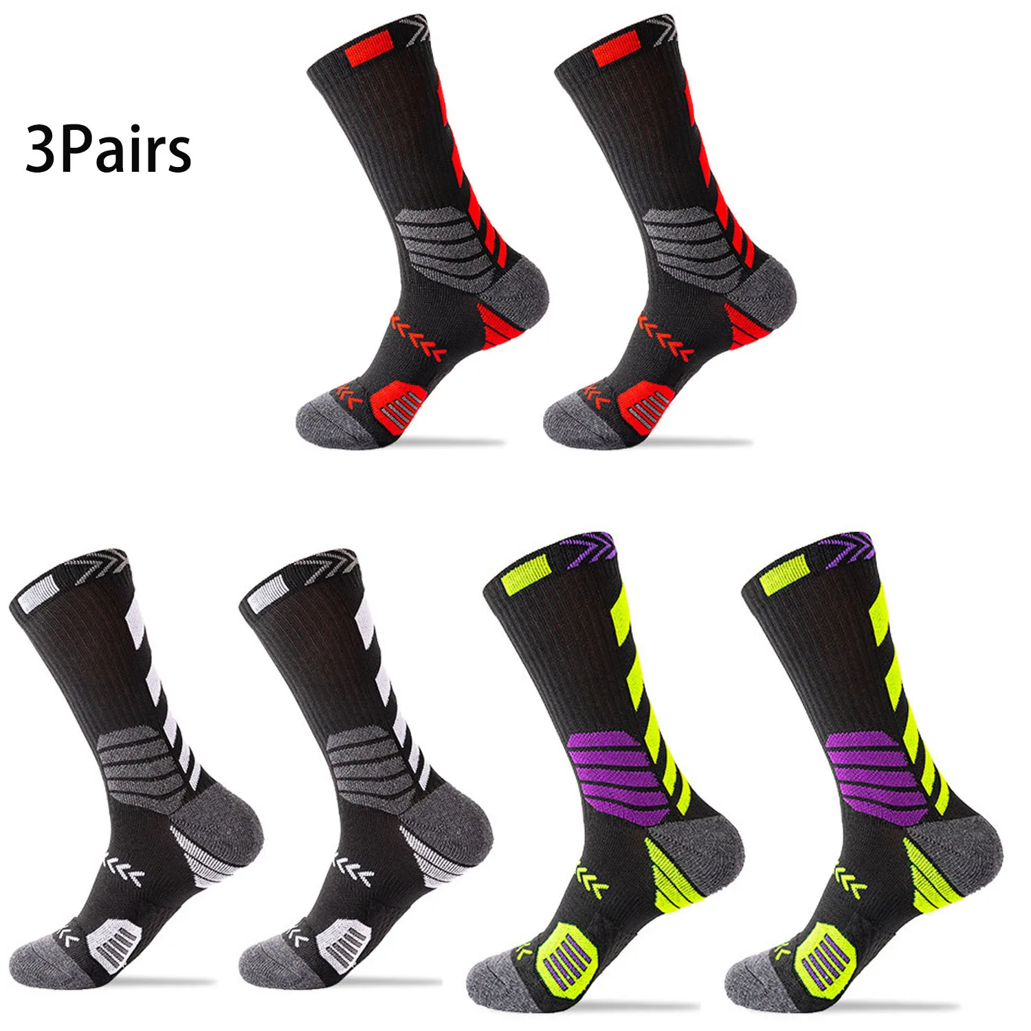 

3 пары спортивных носков для бега, дышащие, с сетчатой структурой, толстые компрессионные носки для баскетбола, влагопоглощающие профессиональные носки для велоспорта