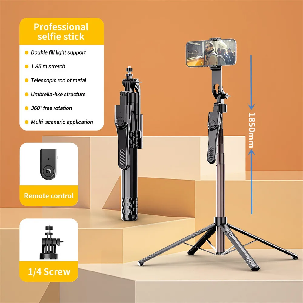 Statyw do selfie o długości 1,85 m do iPhone'a 16 15 14 13 Pro Max z telefonem z systemem Android i pilotem zdalnego sterowania Panoramiczny uchwyt z głowicą kulową