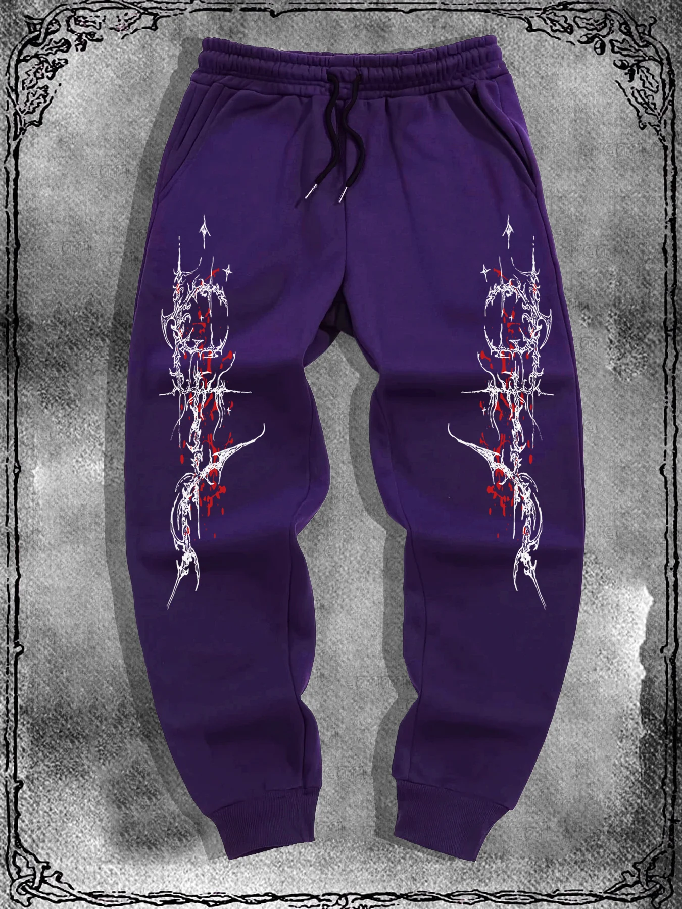 Gothic deathcore tribal pattern with drip effect printed men hip hop sports sweatpants elastic waist loose ankle-banded pants view 3