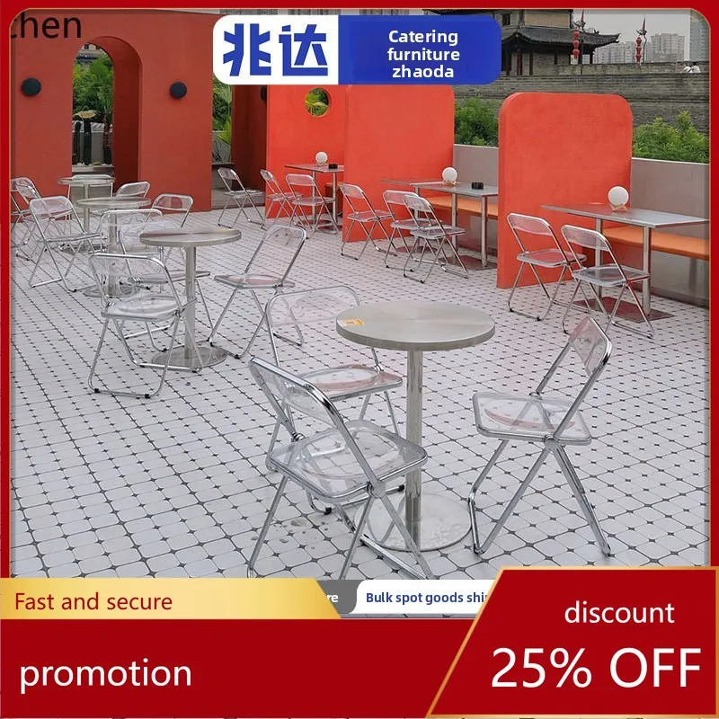 

LXC Outdoor Waterproof Stainless Steel Table Modern Minimalist Folding Chair Small Round Table Dining Furniture