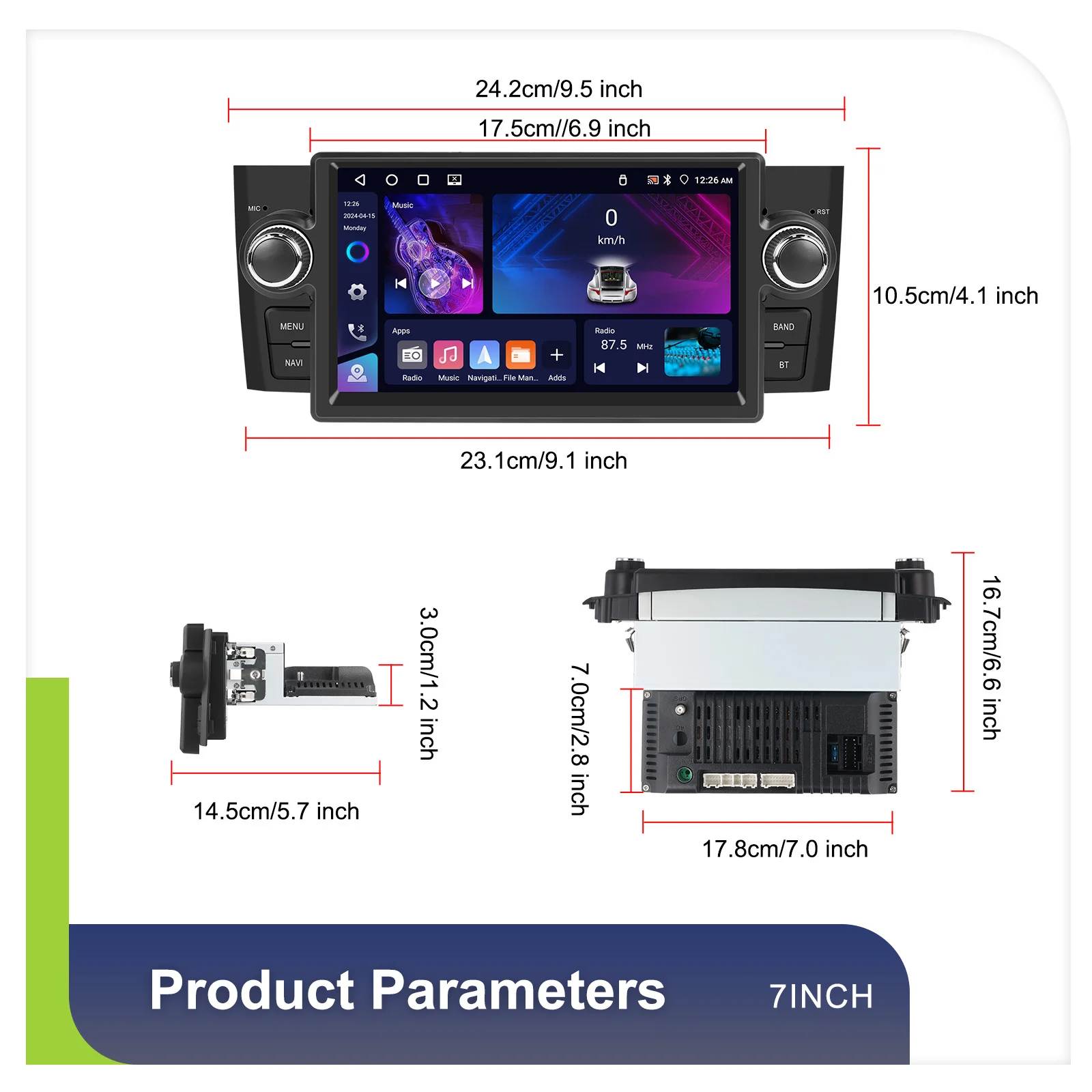 Podofo 1Din Android 4+64G Autoradio für FIAT Punto 05-09/Linea 07-11 Carplay Android Auto GPS WIFI Mirror Link Auto-Audio-Stereoanlage – Detail 35