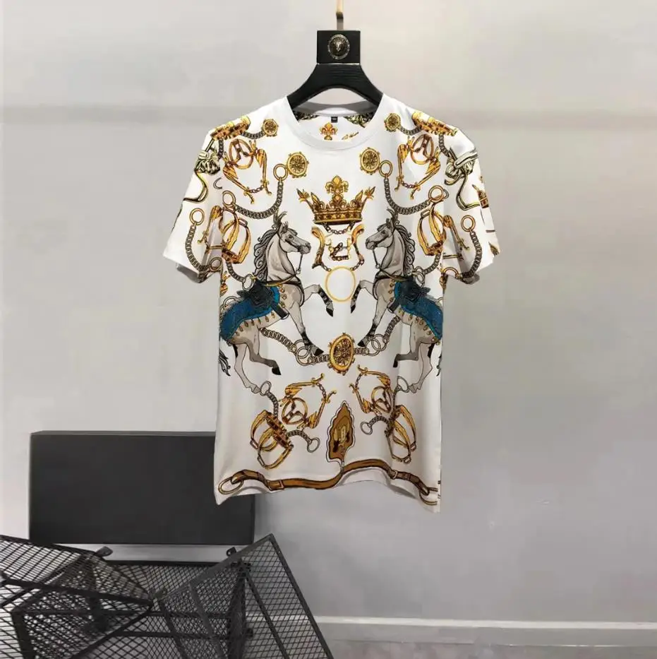 European and American men\'s wear summer 2022 new Court chain printing with short sleeve and round collar Fashion T-shirt