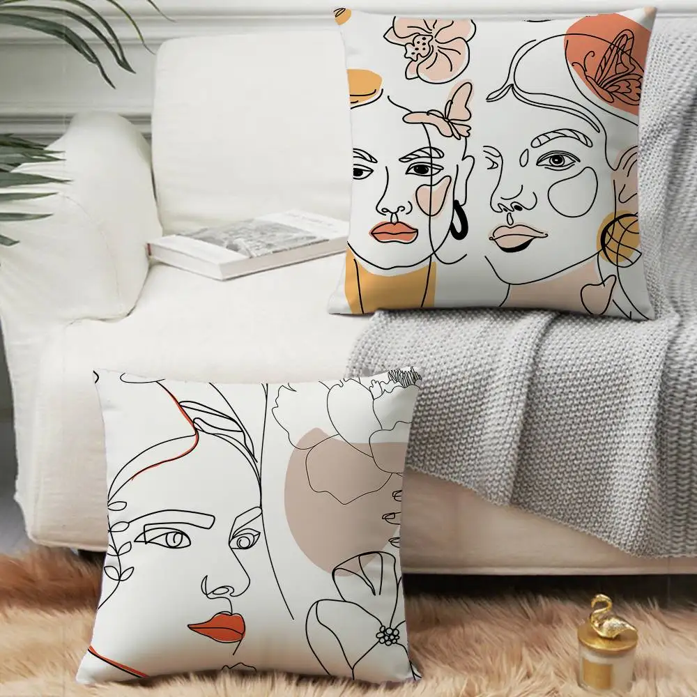 مجردة خط المرأة كيس وسادة الوجه قصيرة أفخم الوجهين طباعة مربع رمي وسادة تغطي أريكة وسادة المنزل ديكور