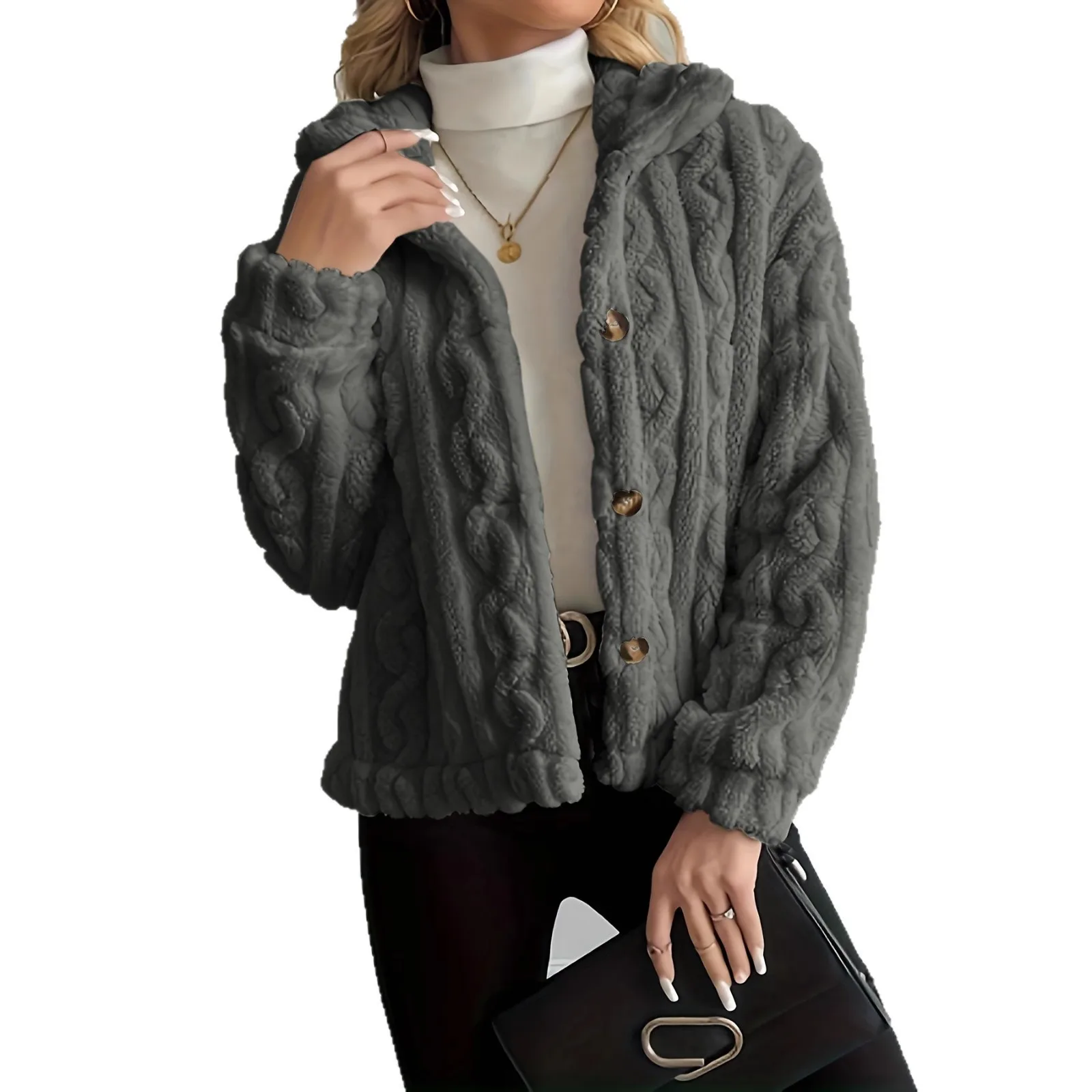 Thick Long Sleeve Top Regular Fit Graceful Commuter with Wrinkle Finish Winter Notched Collar Elegant Button Closure Women Coat