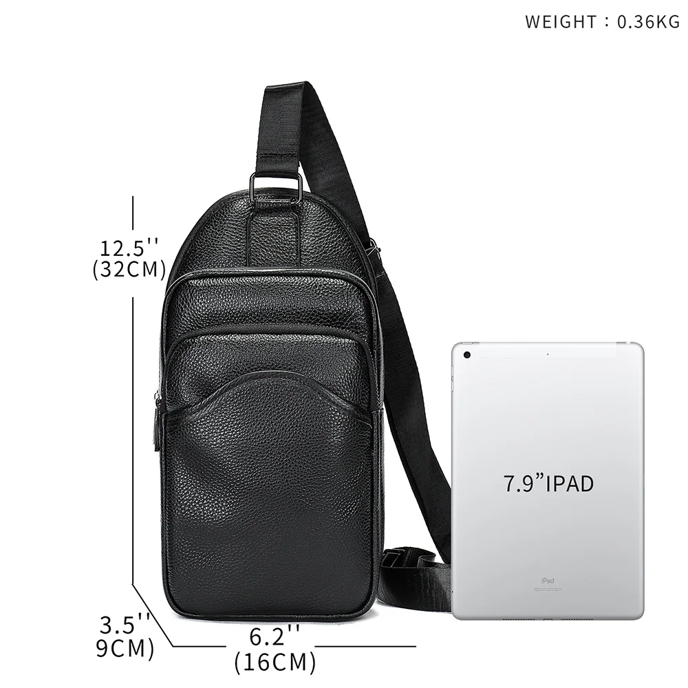 Cowhide Leather Chest Bag Men Crossbody Shoulder Business Casual Sling Side s Slingback Messenger 7.9 iPad Pack