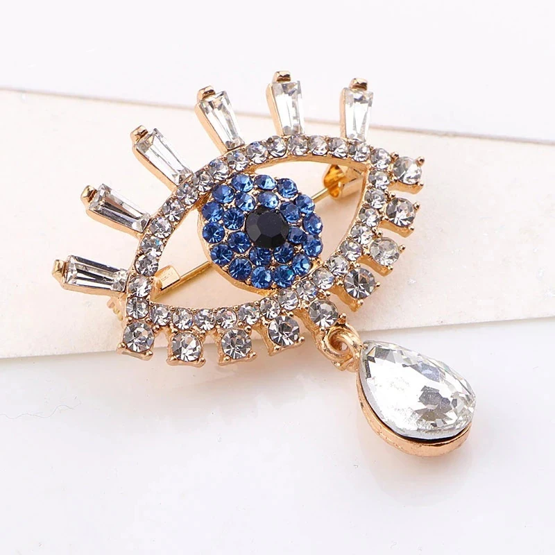 High Quality Brand Crystal Rhinestone Blue Eye Brooch Pin Bridal Wedding Party Dress Clothing Vintage Broaches for Women Jewelry