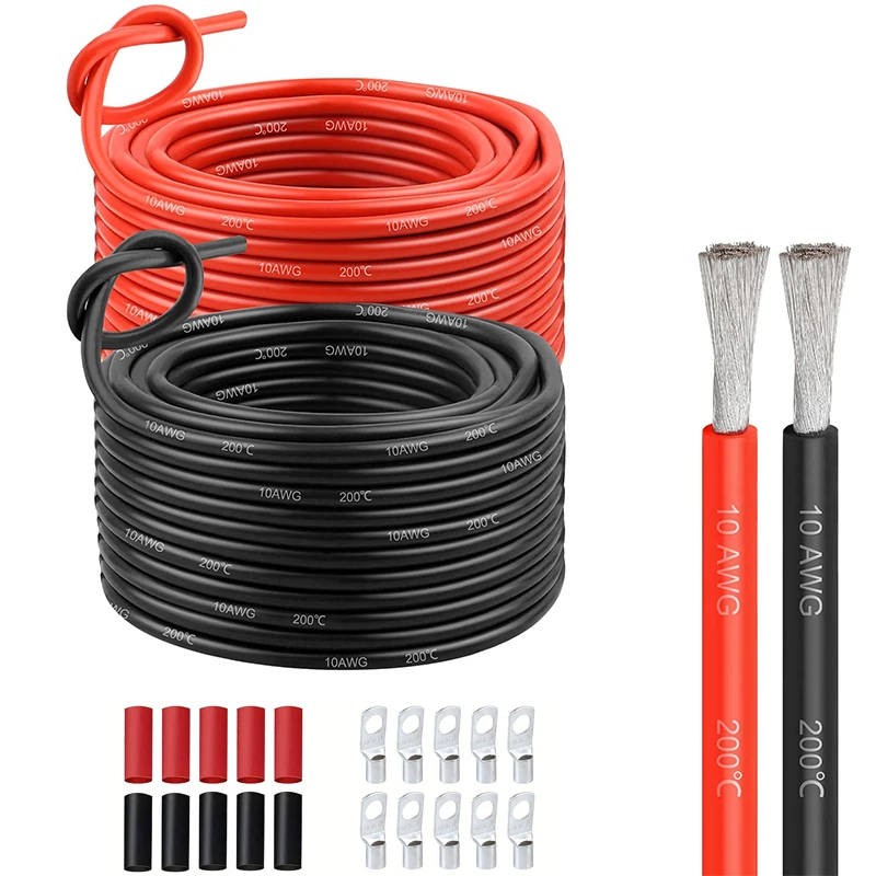 

Провод 10 калибра. Многожильный провод из луженой меди длиной 10 футов — кабель из бескислородной меди 10AWG (OFC) — с кольцевыми медными клеммами