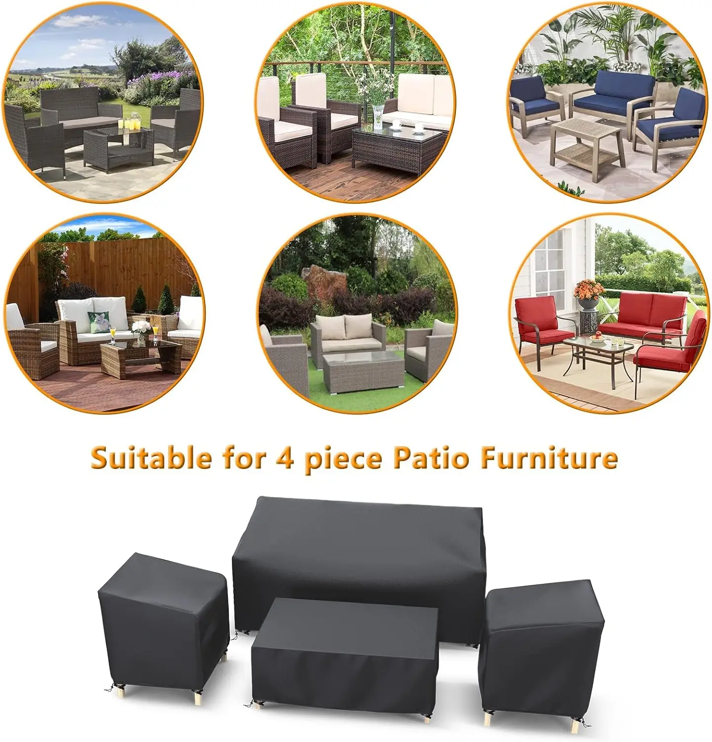 Cubierta para muebles de exterior impermeable, fundas para muebles de Patio, juego de 4 piezas, cubierta resistente para muebles de Patio 500D para sillas, sofá